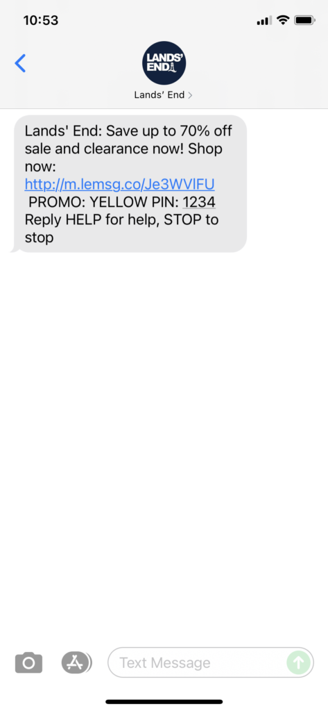 Lands' End Text Message Marketing Example - 11.08.2021