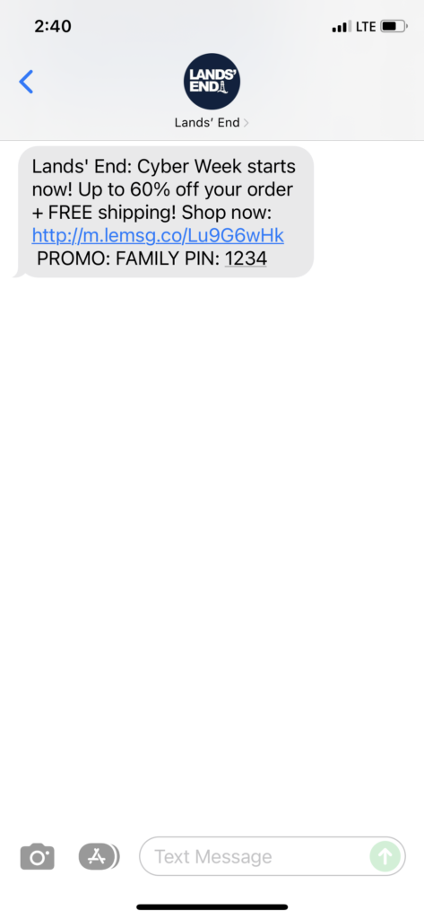 Lands' End Text Message Marketing Example - 11.18.2021