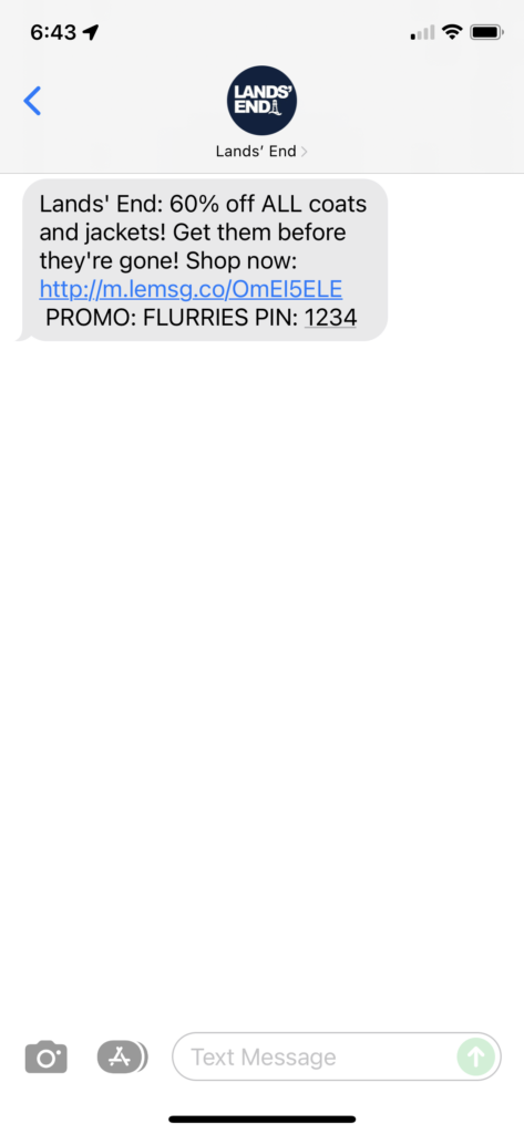 Lands' End Text Message Marketing Example - 11.22.2021