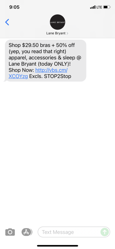 Lane Bryant Text Message Marketing Example - 11.04.2021