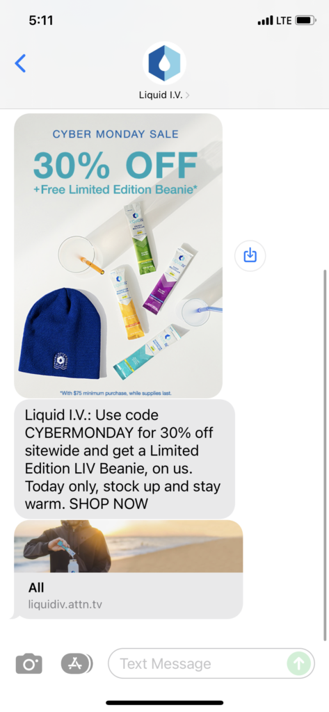 Liquid IV 1 Text Message Marketing Example - 11.29.2021