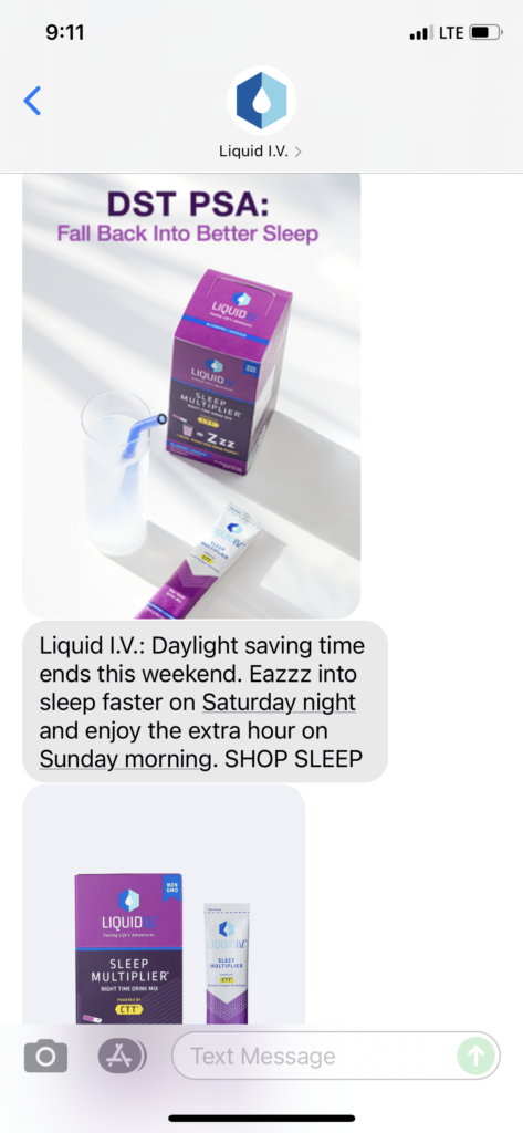 Liquid IV Text Message Marketing Example - 11.03.2021