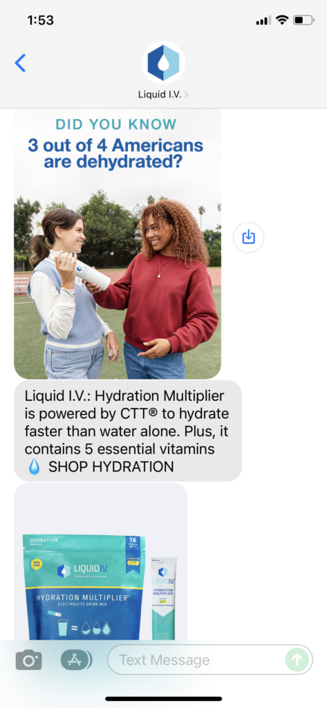 Liquid IV Text Message Marketing Example - 11.08.2021