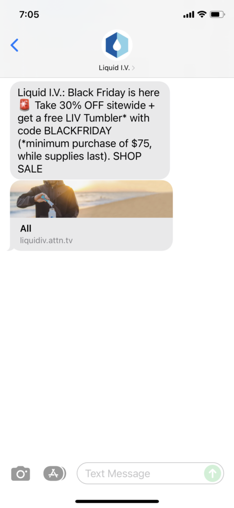 Liquid IV Text Message Marketing Example - 11.26.2021
