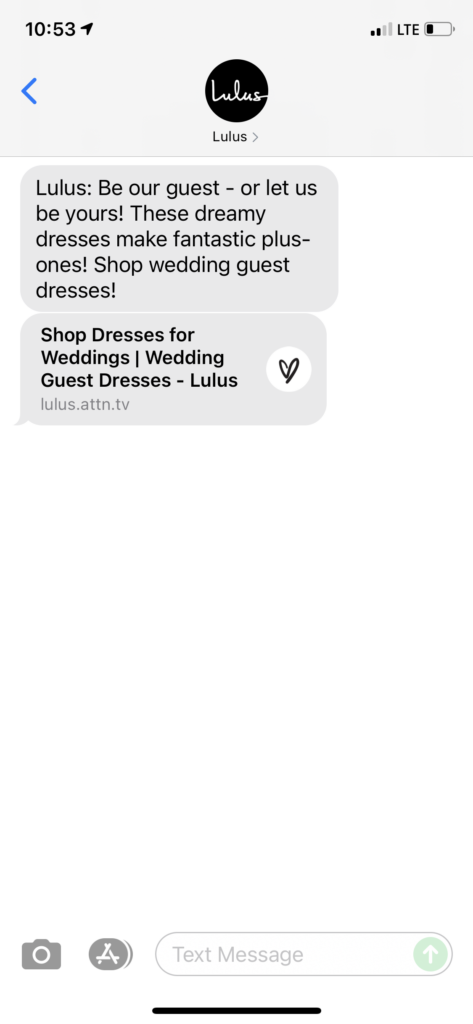Lulus Text Message Marketing Example - 10.24.2021