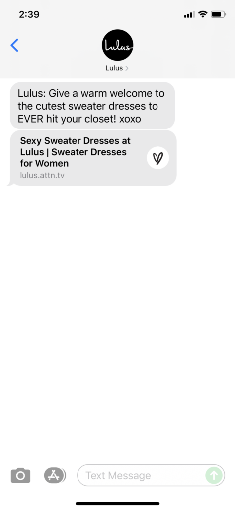 Lulus Text Message Marketing Example - 10.29.2021