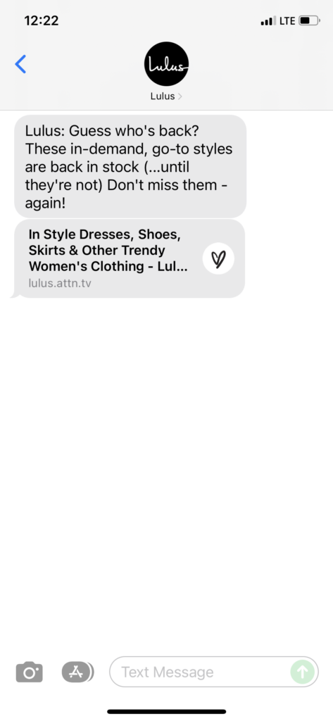 Lulus Text Message Marketing Example - 11.10.2021