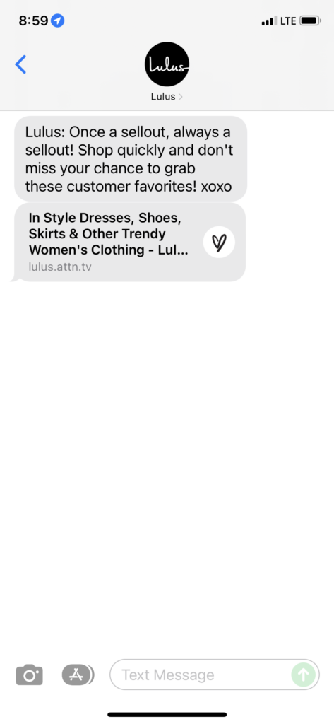 Lulus Text Message Marketing Example - 11.17.2021