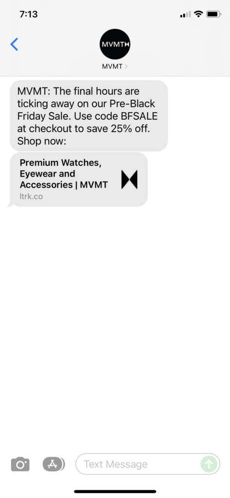MVMT Text Message Marketing Example - 11.20.2021