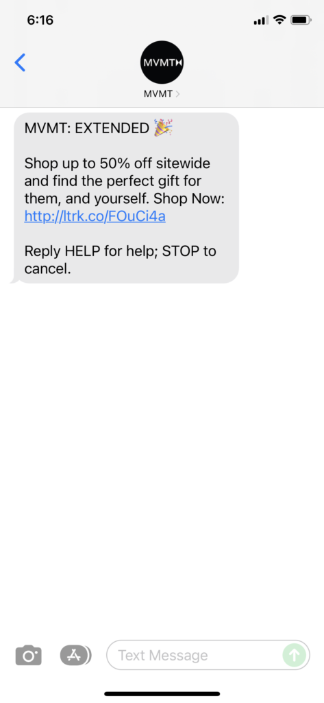 MVMT Text Message Marketing Example - 11.27.2021