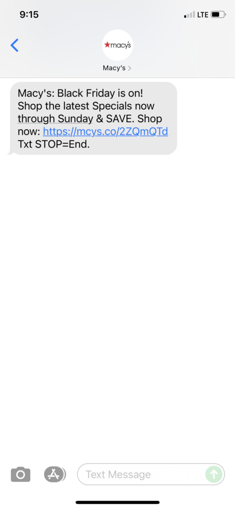 Macy's Text Message Marketing Example - 11.03.2021