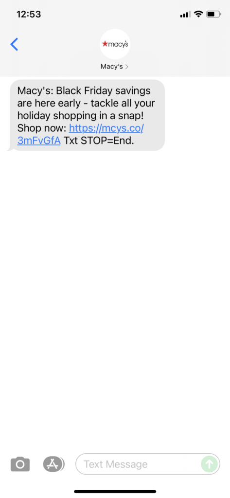 Macy's Text Message Marketing Example - 11.05.2021