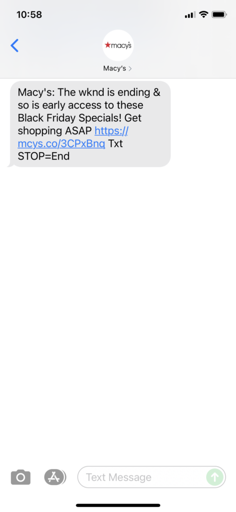 Macy's Text Message Marketing Example - 11.07.2021