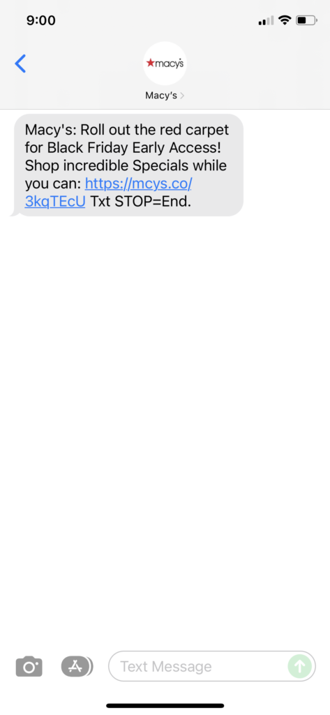Macy's Text Message Marketing Example - 11.11.2021