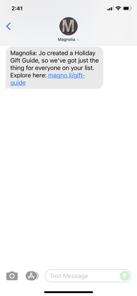 Magnolia Text Message Marketing Example - 10.29.2021