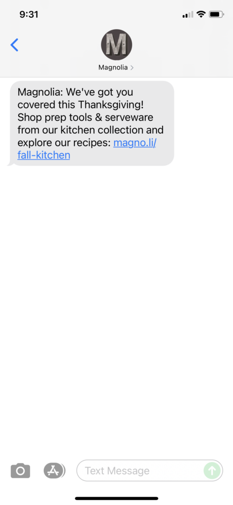 Magnolia Text Message Marketing Example - 11.05.2021