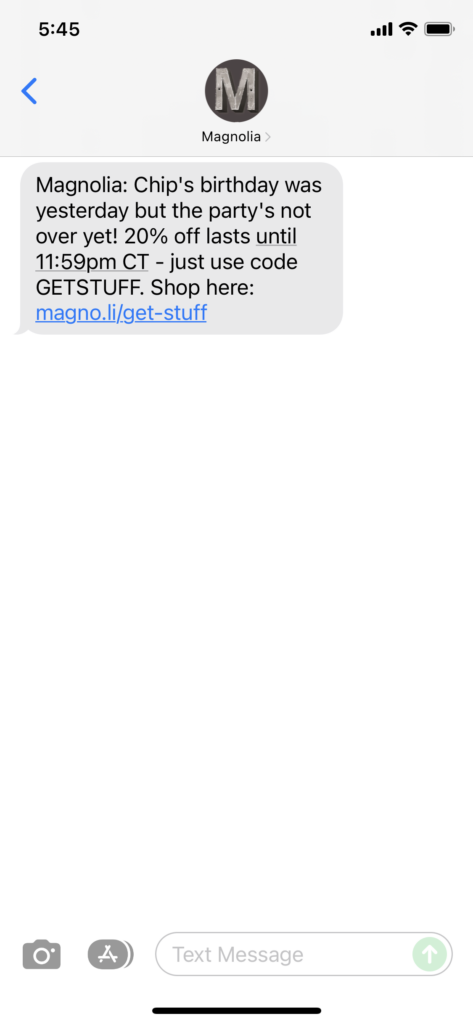 Magnolia Text Message Marketing Example - 11.15.2021