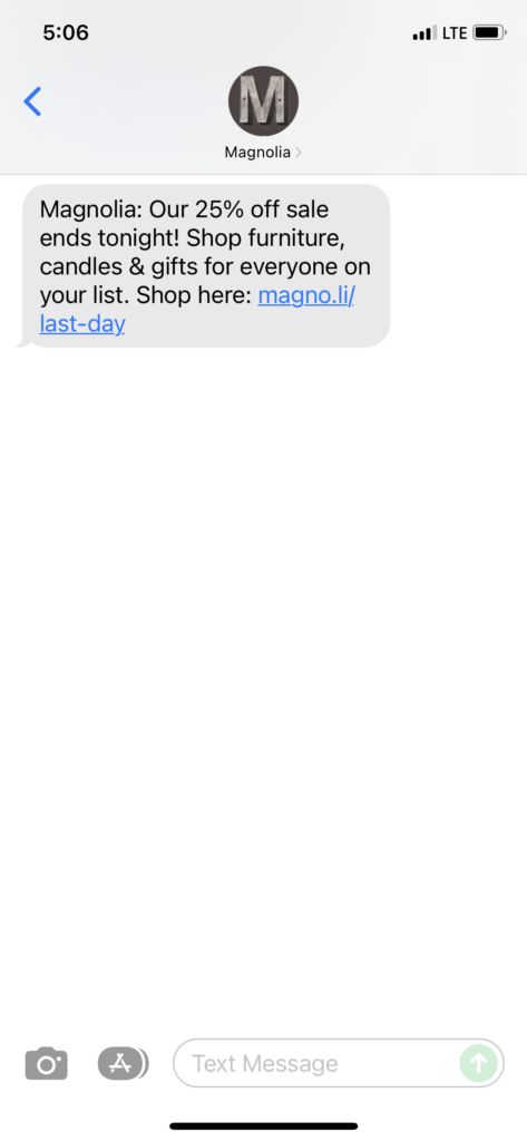 Magnolia Text Message Marketing Example - 11.29.2021