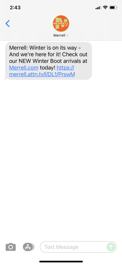 Merrell Text Message Marketing Example - 10.29.2021