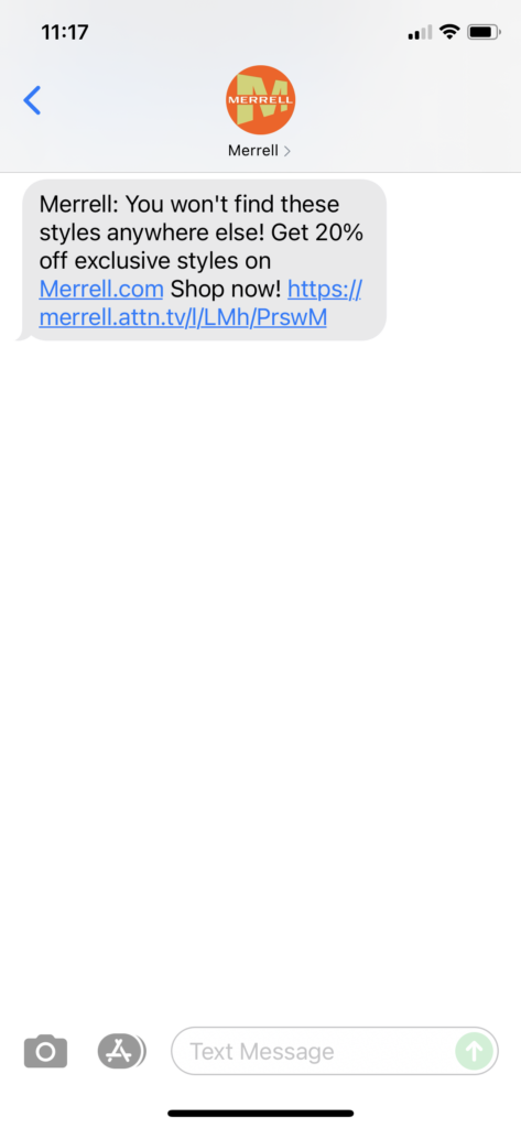 Merrell Text Message Marketing Example - 10.30.2021