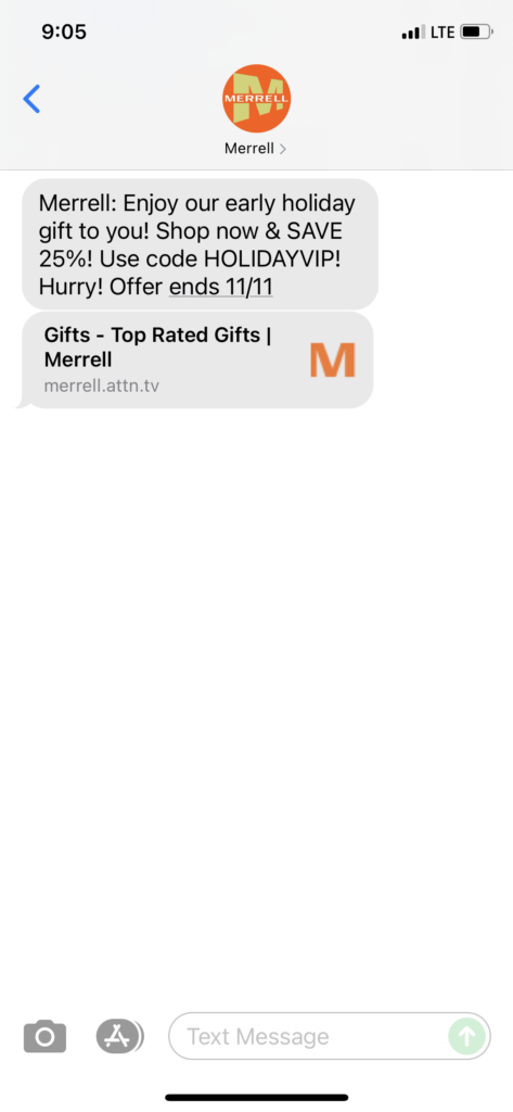 Merrell Text Message Marketing Example - 11.04.2021