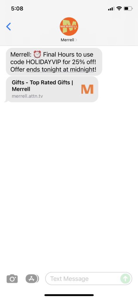 Merrell Text Message Marketing Example - 11.11.2021