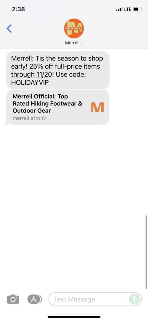 Merrell Text Message Marketing Example - 11.18.2021
