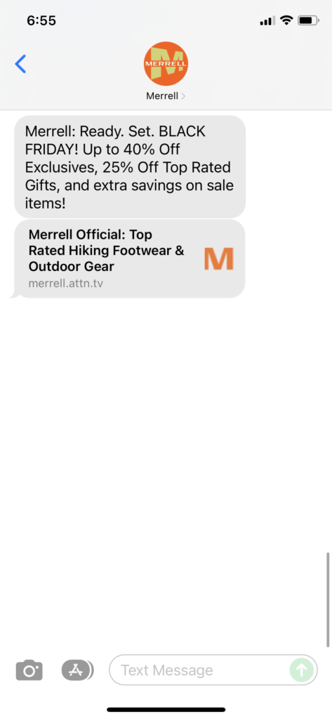 Merrell Text Message Marketing Example - 11.26.2021