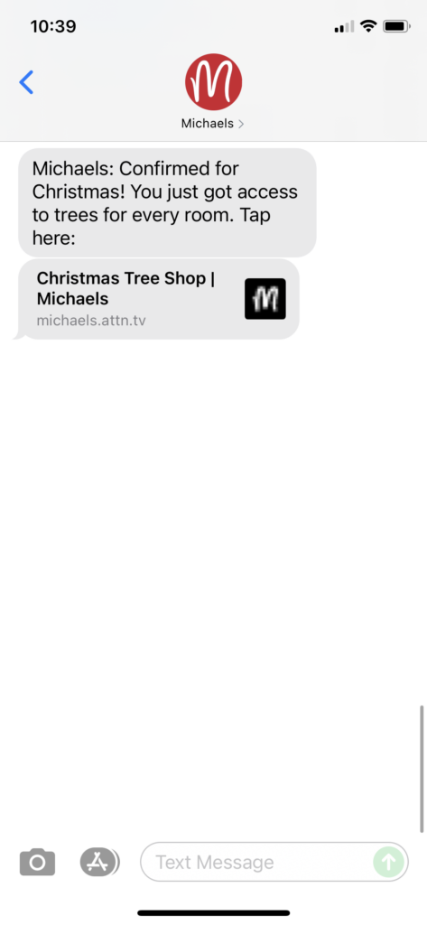 Michaels Text Message Marketing Example - 11.01.2021