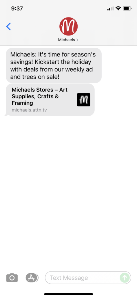 Michaels Text Message Marketing Example - 11.04.2021