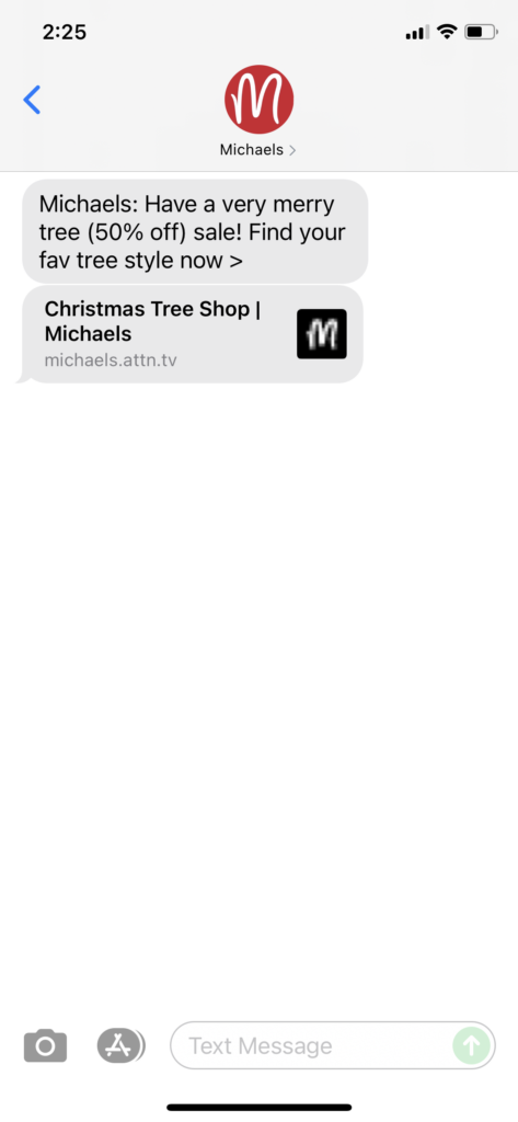 Michaels Text Message Marketing Example - 11.08.2021