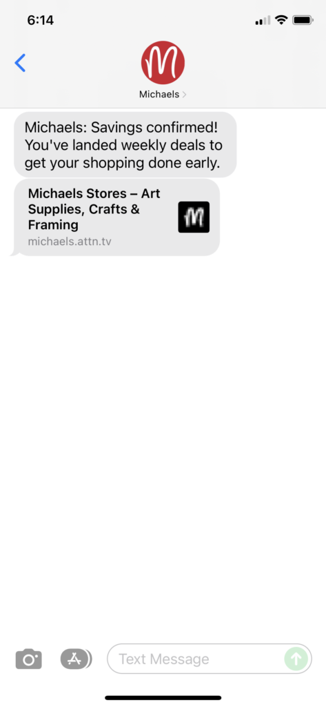 Michaels Text Message Marketing Example - 11.14.2021
