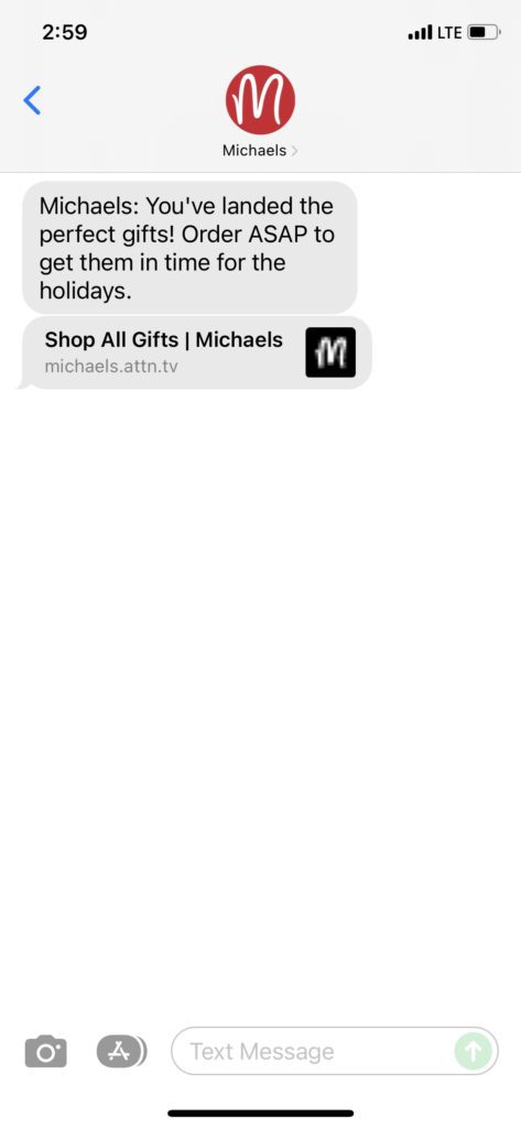 Michaels Text Message Marketing Example - 11.16.2021