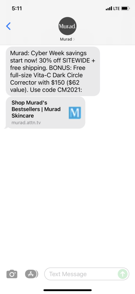Murad 1 Text Message Marketing Example - 11.29.2021