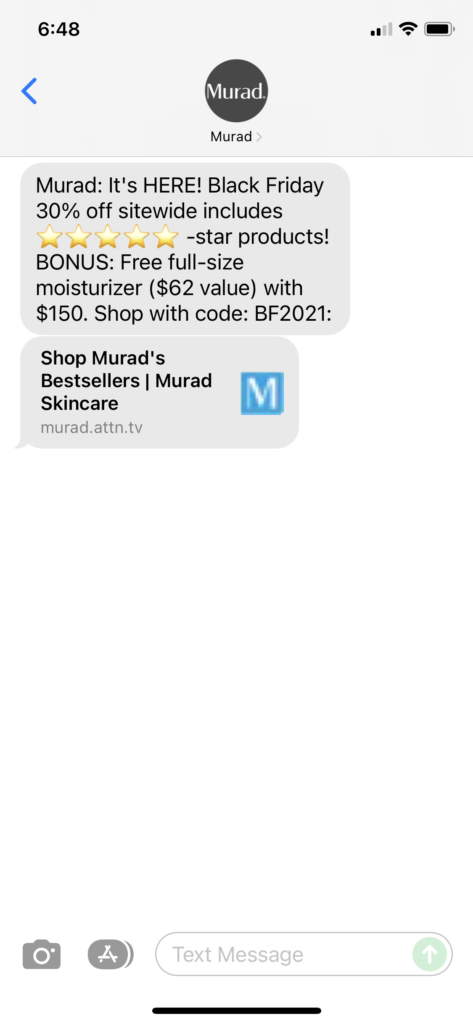 Murad Text Message Marketing Example - 11.22.2021