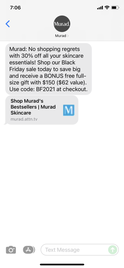 Murad Text Message Marketing Example - 11.26.2021