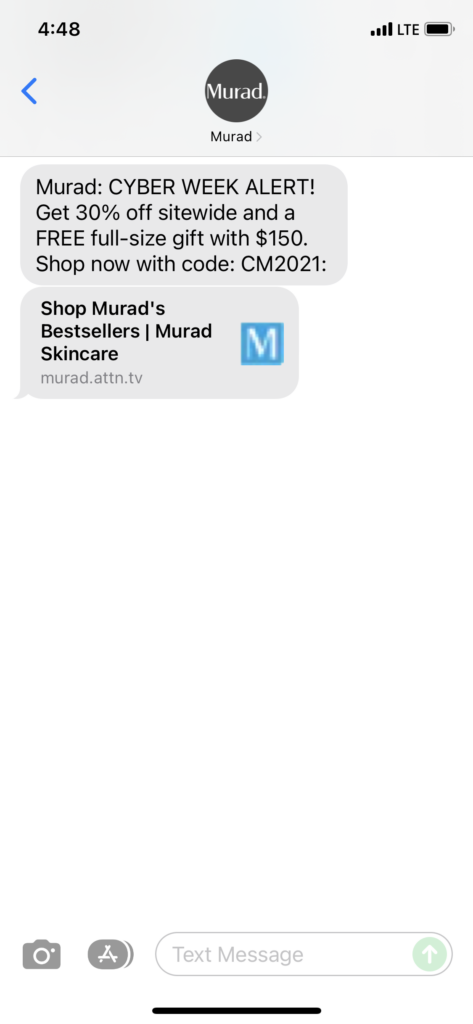 Murad Text Message Marketing Example - 11.29.2021