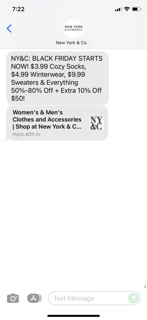 New York & Co Text Message Marketing Example - 11.25.2021