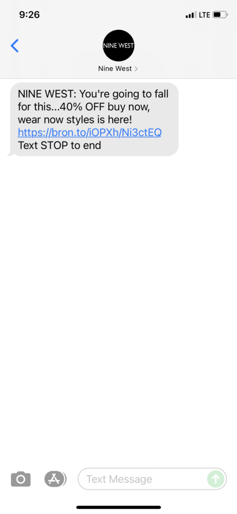 Nine West Text Message Marketing Example - 11.02.2021