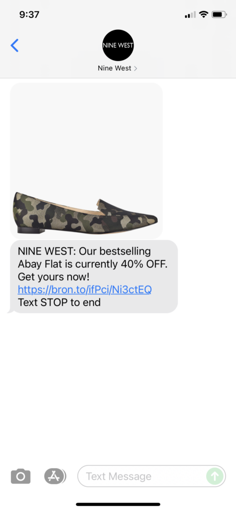Nine West Text Message Marketing Example - 11.04.2021