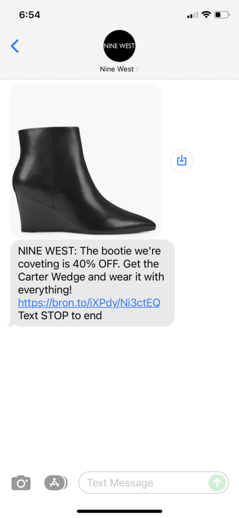 Nine West Text Message Marketing Example - 11.10.2021