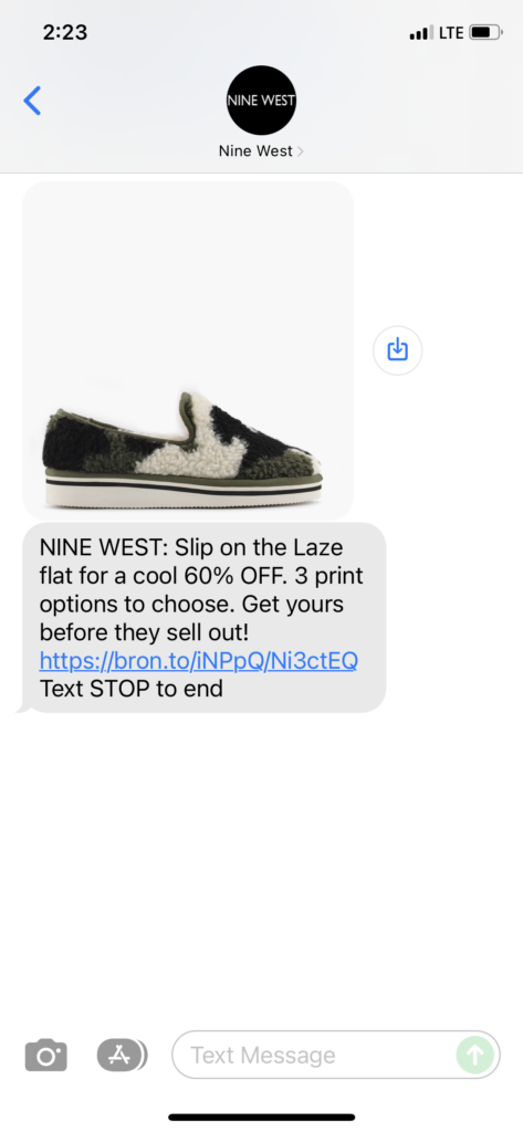 Nine West Text Message Marketing Example - 11.18.2021
