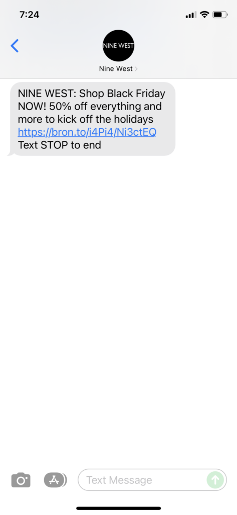 Nine West Text Message Marketing Example - 11.25.2021
