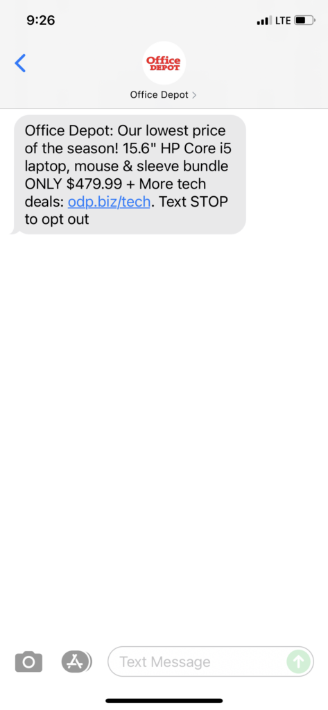 Office Depot Text Message Marketing Example - 11.02.2021