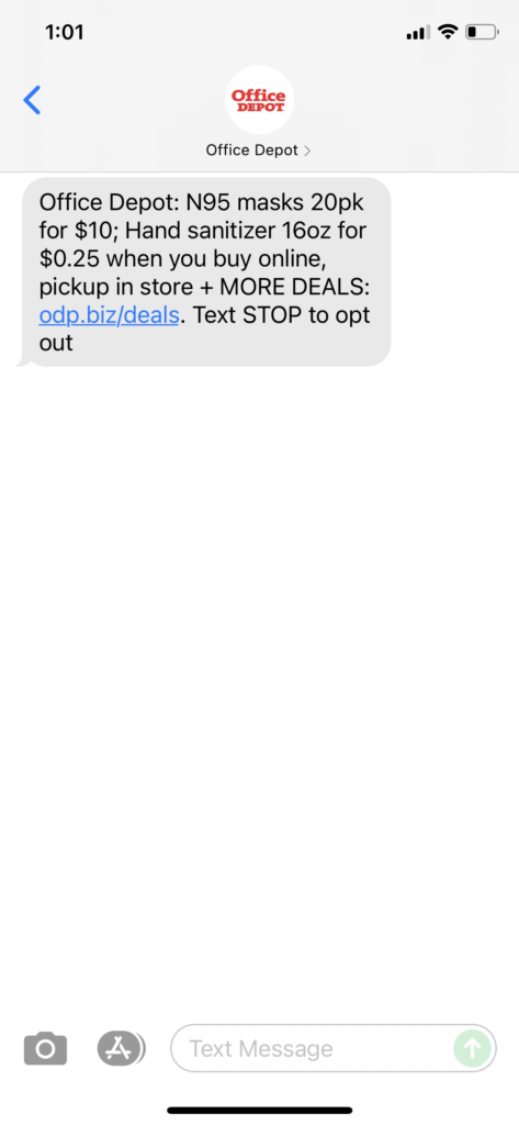 Office Depot Text Message Marketing Example - 11.04.2021