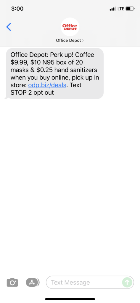Office Depot Text Message Marketing Example - 11.16.2021