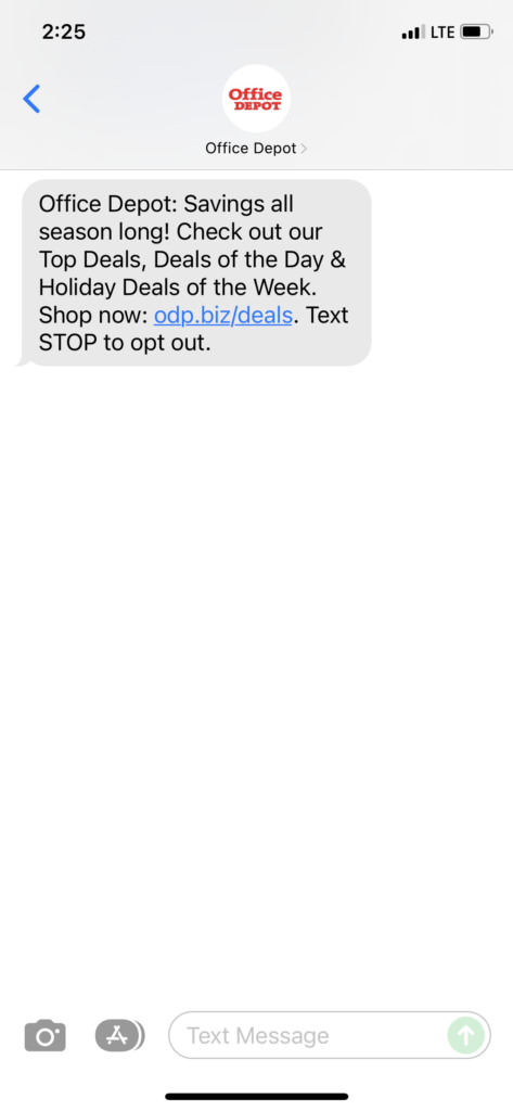 Office Depot Text Message Marketing Example - 11.18.2021