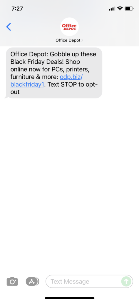Office Depot Text Message Marketing Example - 11.25.2021