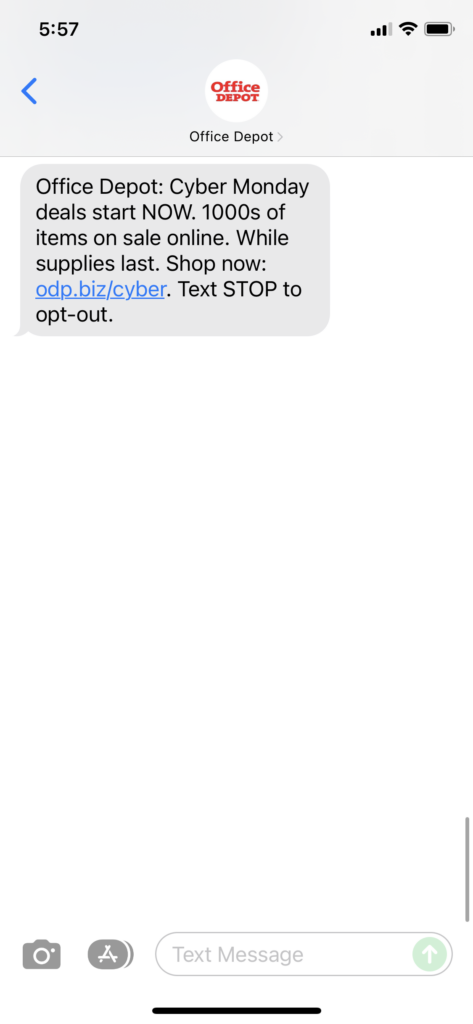 Office Depot Text Message Marketing Example - 11.28.2021