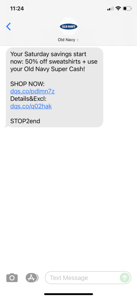 Old Navy Text Message Marketing Example 10.23.2021